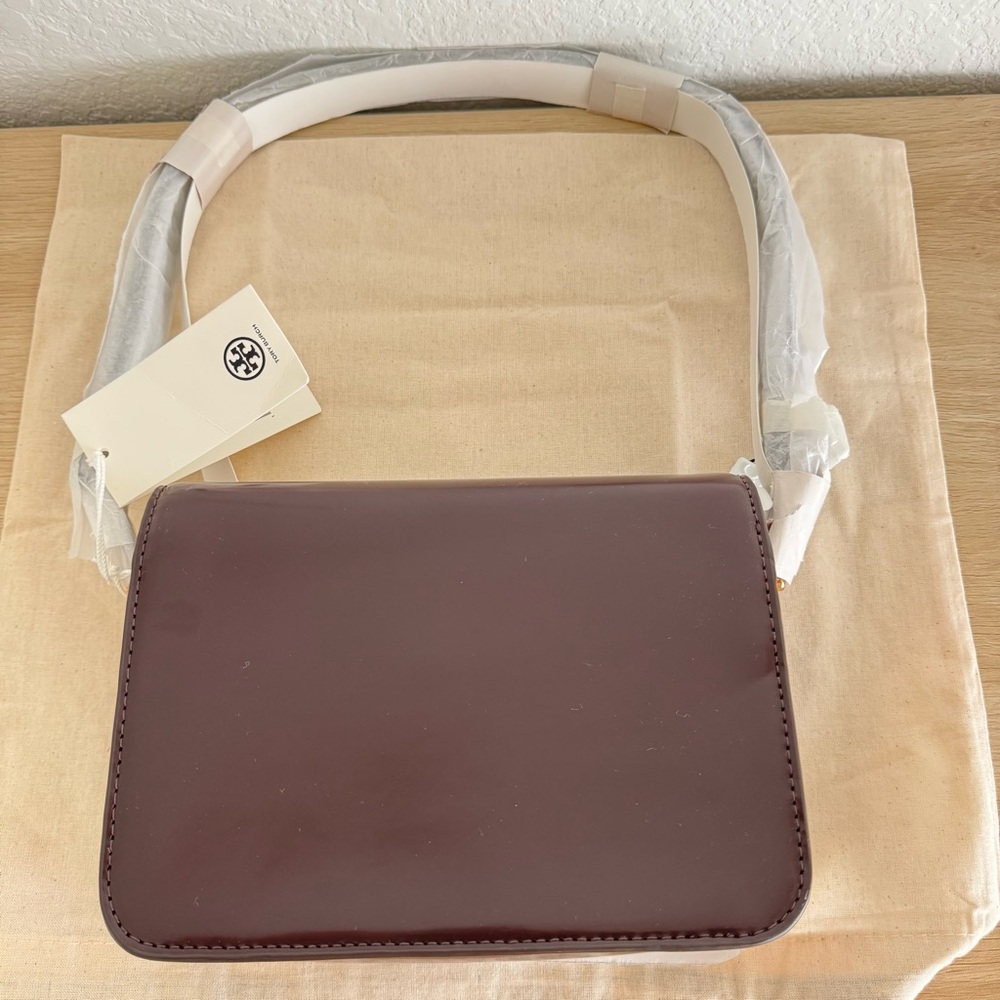 ☀️NEW☀️ Tory Burch Robinson Spazzolato Shoulder Bag Burgundy - Picture 12 of 14
